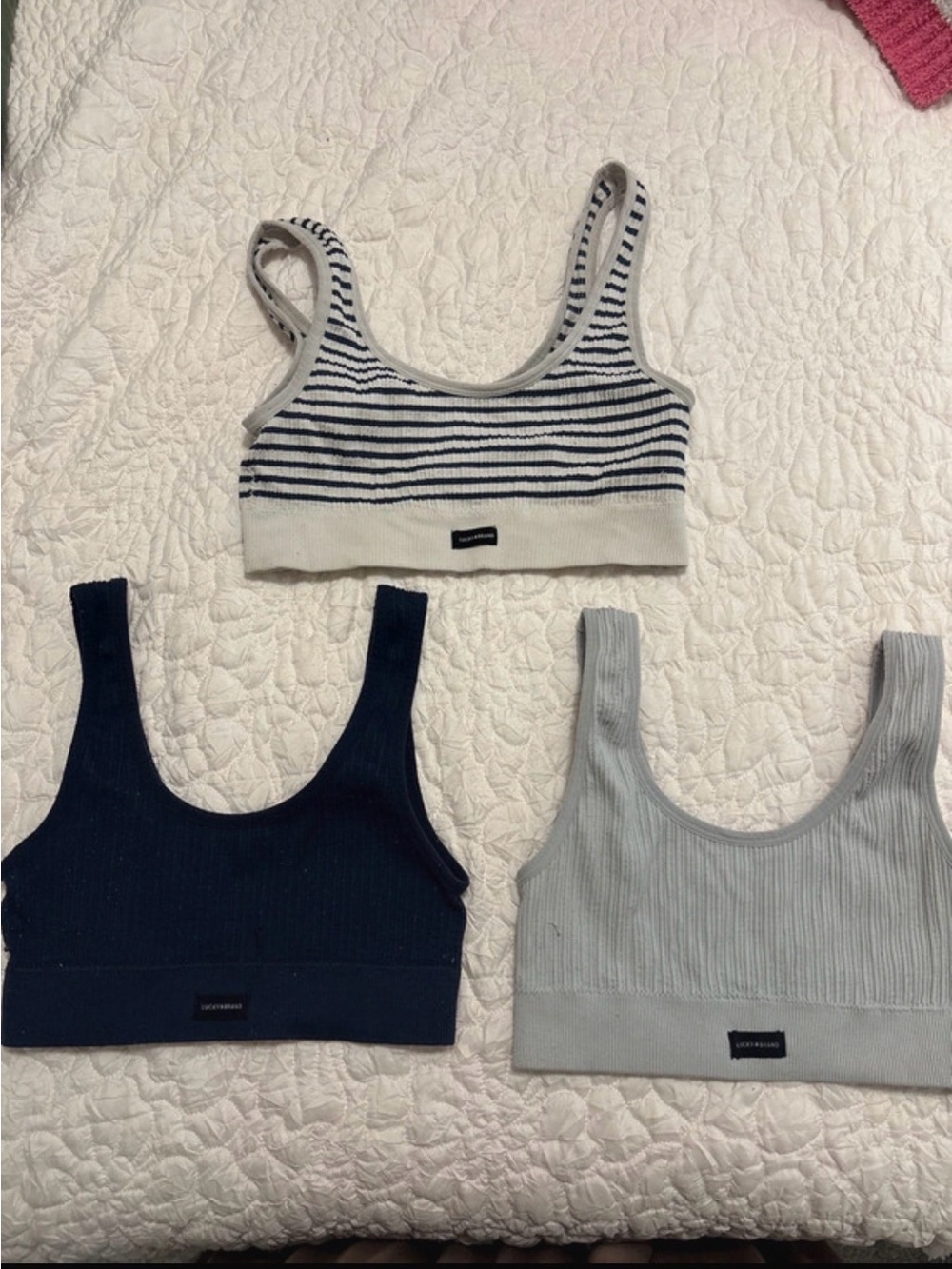 Lucky Brand Women's Ribbed Sports Bras - Navy, Light Gray, White/Navy Stripe